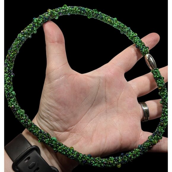 Fantasy Fairycore Green Glass Beaded Collar Necklace - Picture 3 of 6